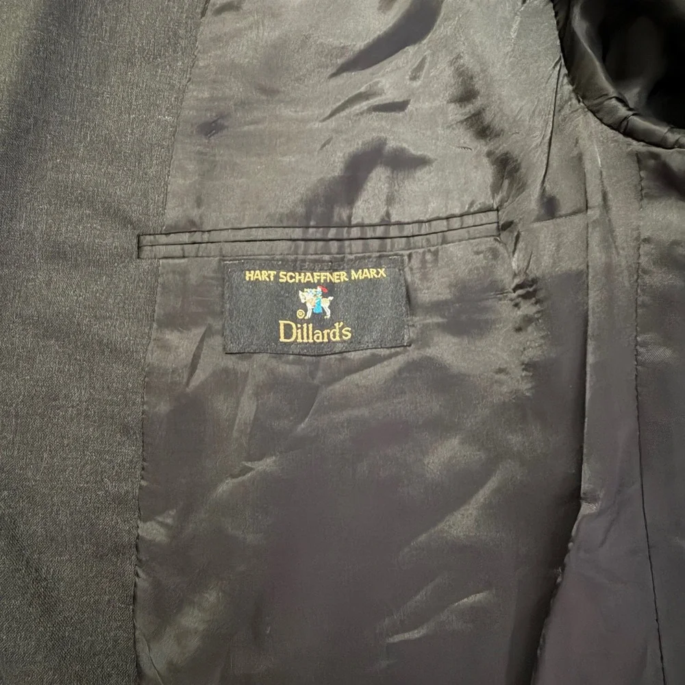Hart Schaffner Marx Gold Trumpeter Blazer Mens 48R Charcoal Gray 100s Wool USA
